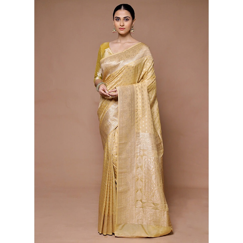 Golden Georgette Saree With Blouse Piece - JD986599397