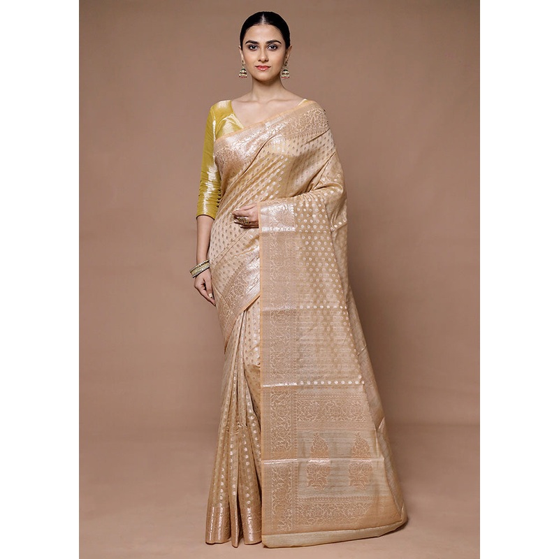 Golden Kora Silk Saree With Blouse Piece - JD986599396