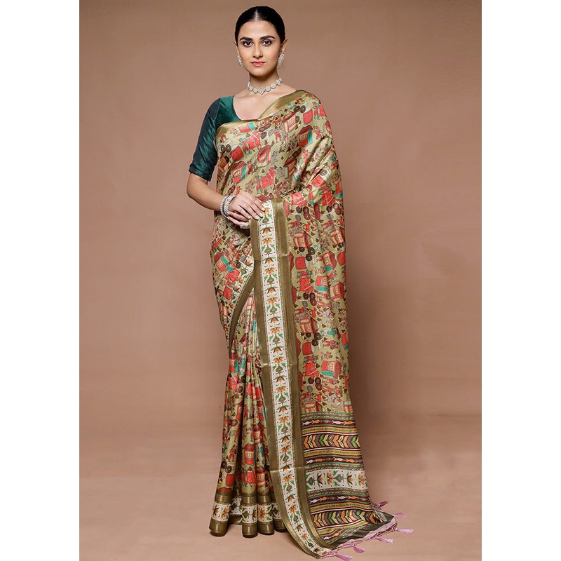 Green Dupion Silk Saree With Blouse Piece - JD986599391