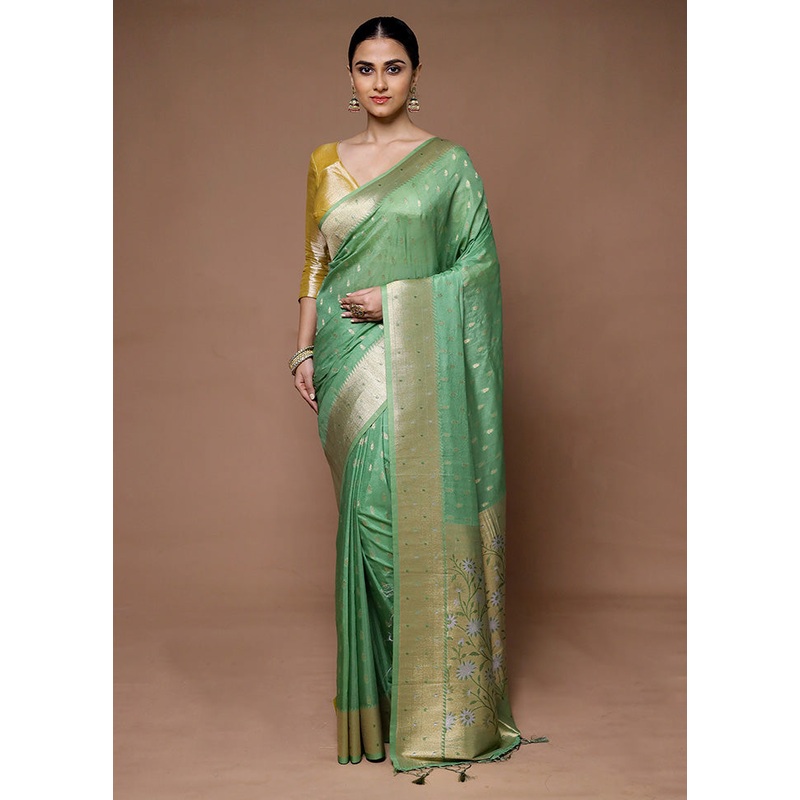 Green Georgette Saree With Blouse Piece - JD986599390