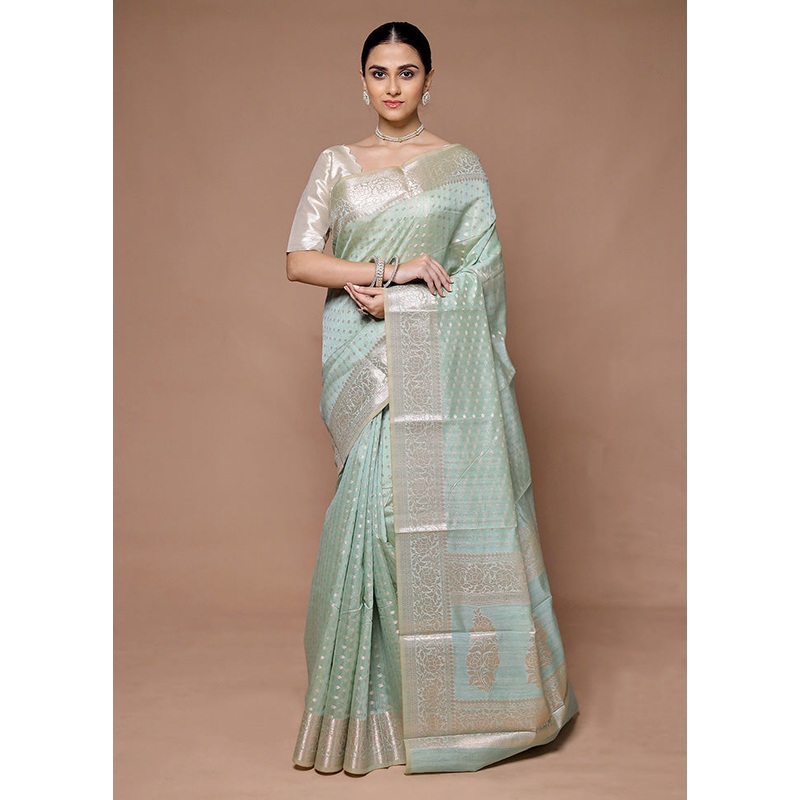 Green Kora Silk Saree With Blouse Piece - JD986599387