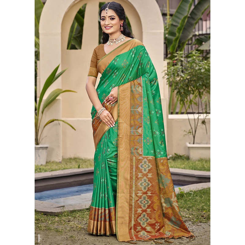 Green Spun Silk Saree With Blouse Piece - JD986599320