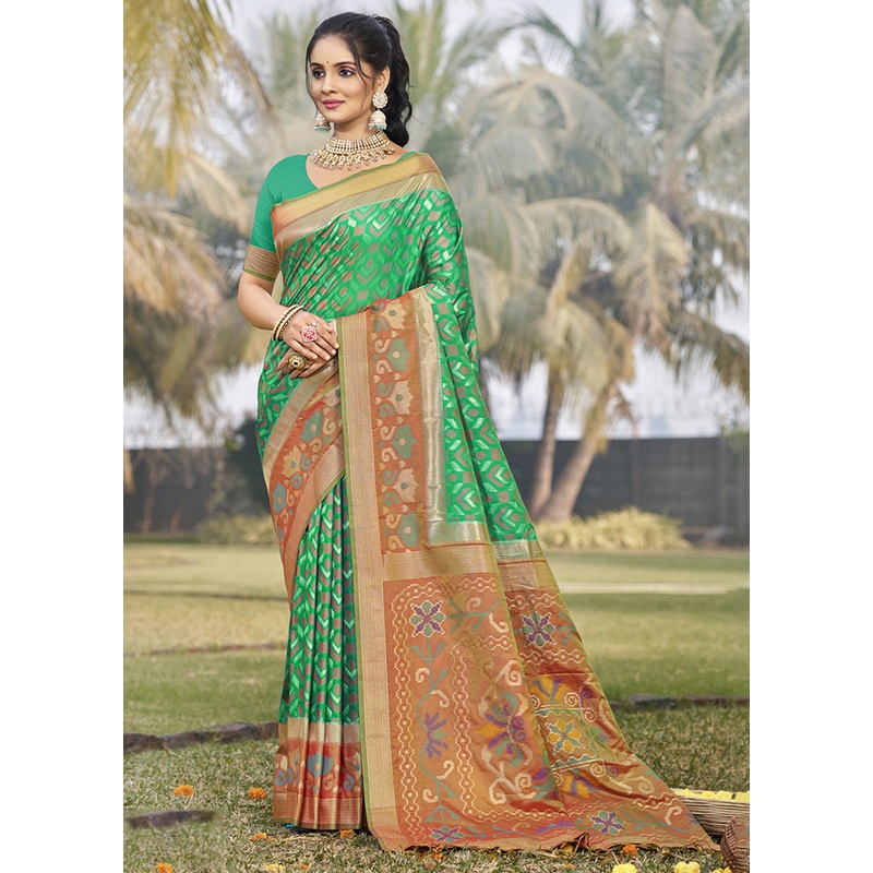 Green Spun Silk Saree With Blouse Piece - JD986599321