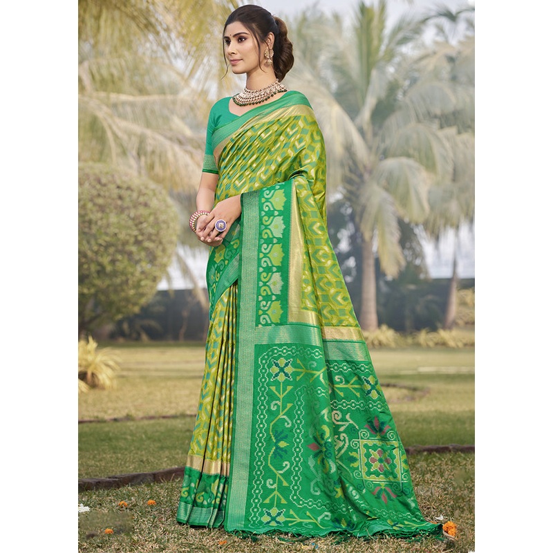 Green Spun Silk Saree With Blouse Piece - JD986599322