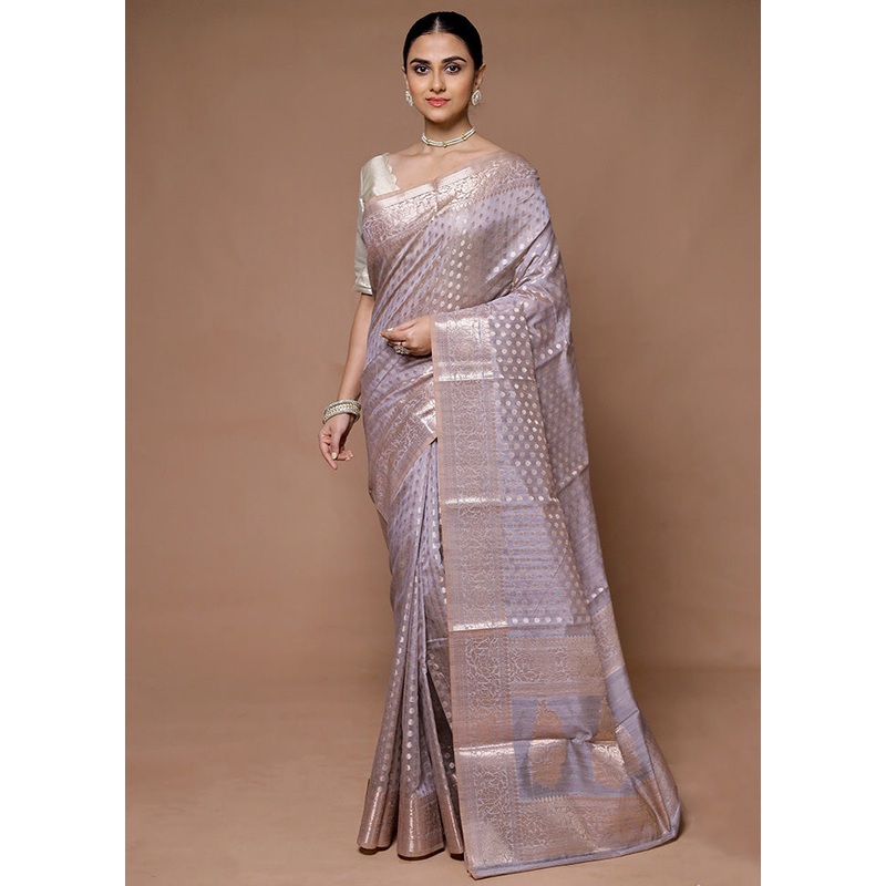 Grey Kora Silk Saree With Blouse Piece - JD986599381
