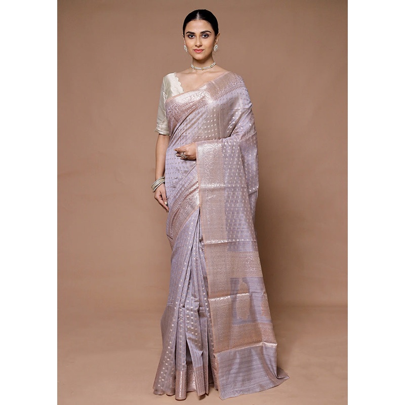 Grey Kora Silk Saree With Blouse Piece - JD986599382