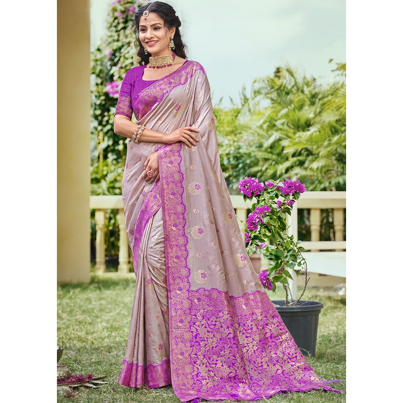 Grey Spun Silk Saree With Blouse Piece - JD986599314
