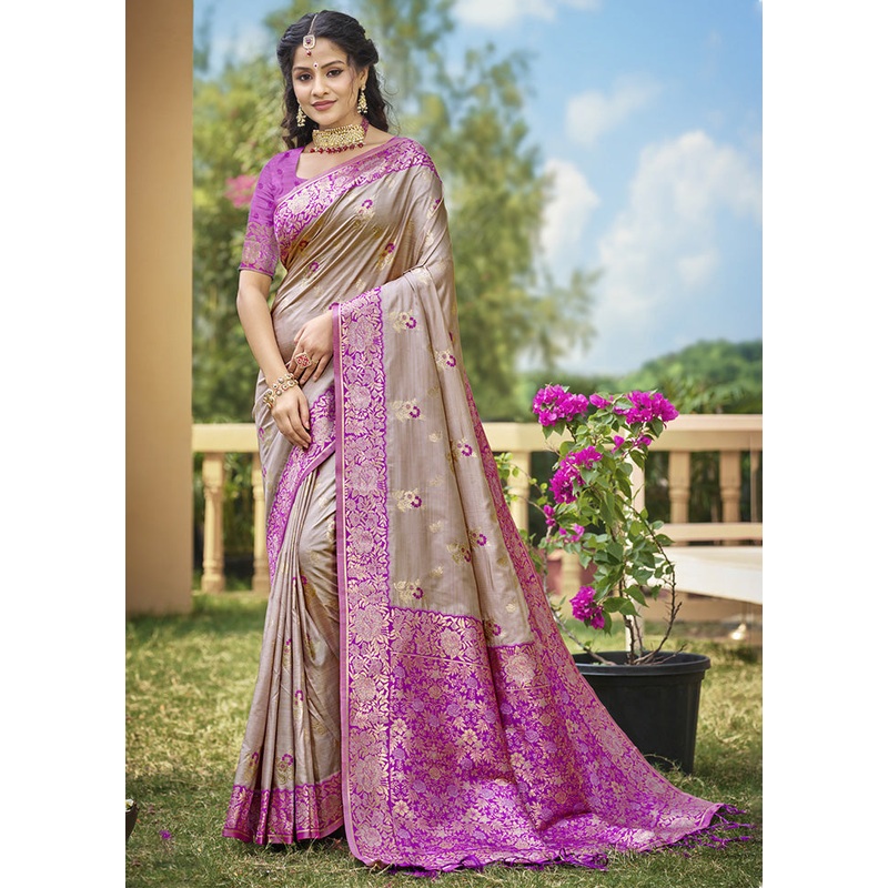 Grey Spun Silk Saree With Blouse Piece - JD986599315