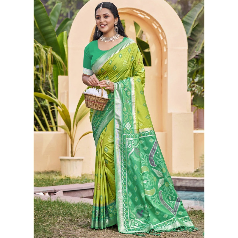 Light Green Spun Silk Saree With Blouse Piece - JD986599308