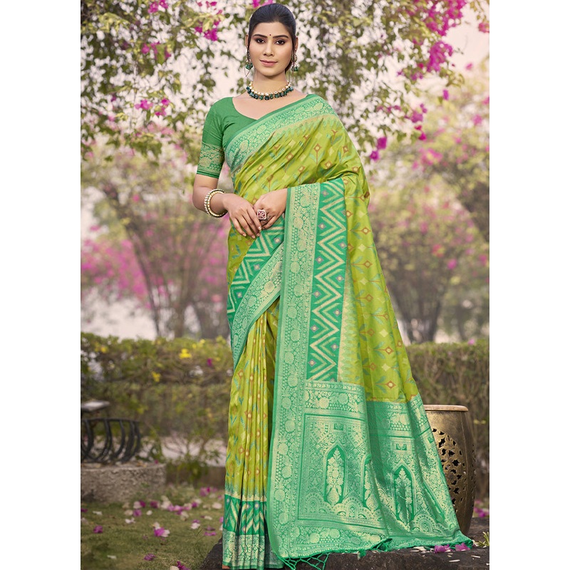 Light Green Spun Silk Saree With Blouse Piece - JD986599309