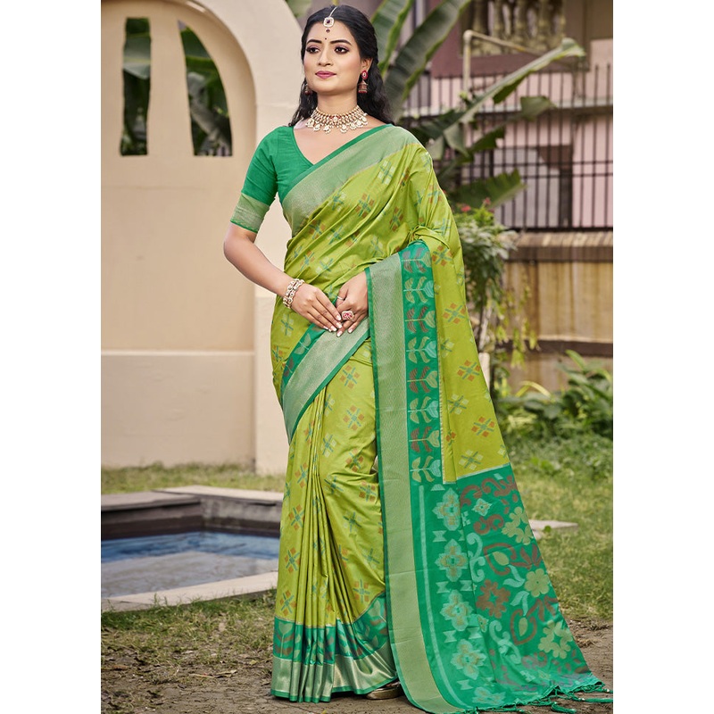 Light Green Spun Silk Saree With Blouse Piece - JD986599310