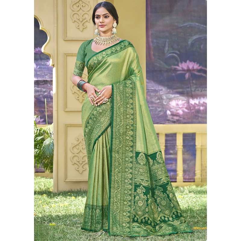 Light Green Spun Silk Saree With Blouse Piece - JD986599311