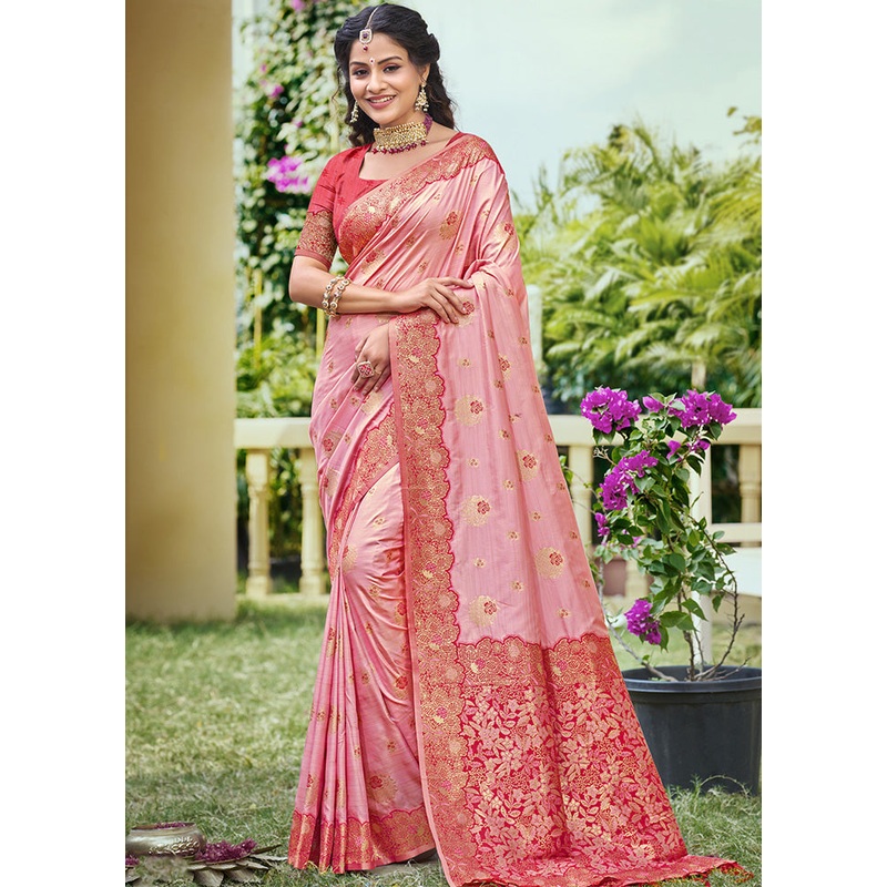 Light Pink Spun Silk Saree With Blouse Piece - JD986599304