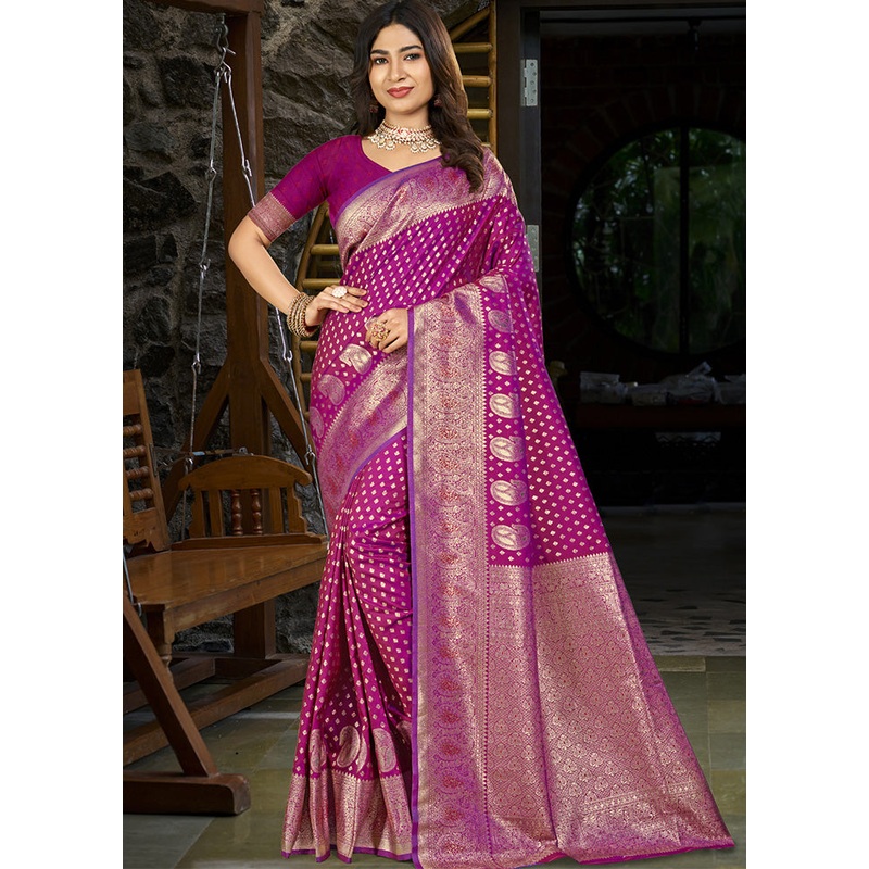 Magenta Spun Silk Saree With Blouse Piece - JD986599301