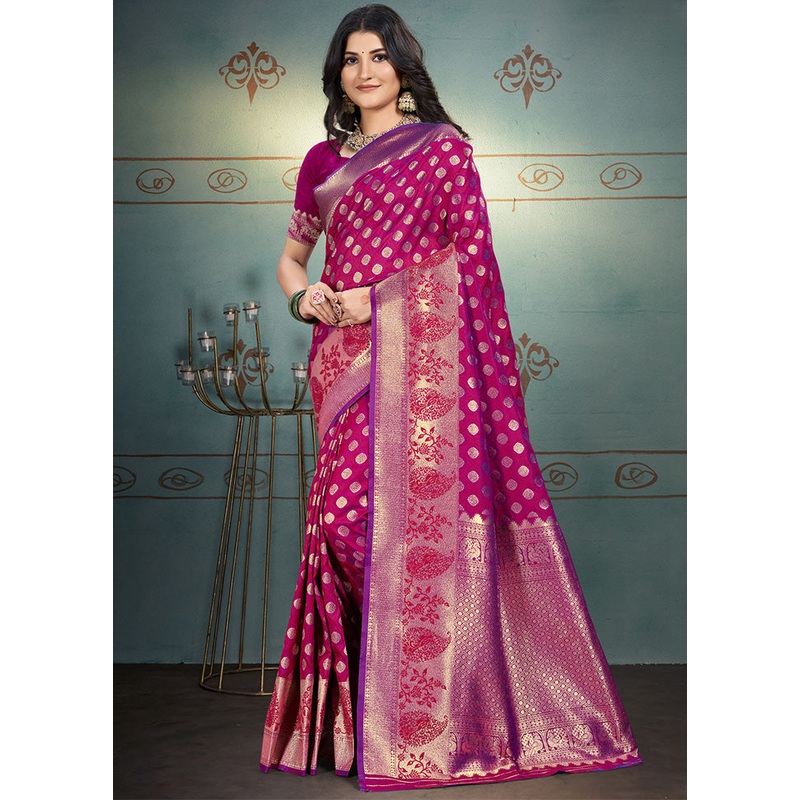 Magenta Spun Silk Saree With Blouse Piece - JD986599302