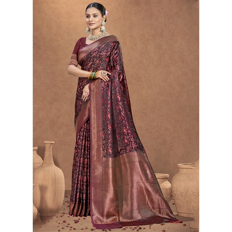 Maroon Spun Silk Saree With Blouse Piece - JD986599300