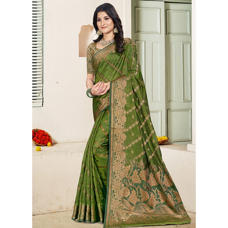 Mehendi Spun Silk Saree With Blouse Piece - JD986599298