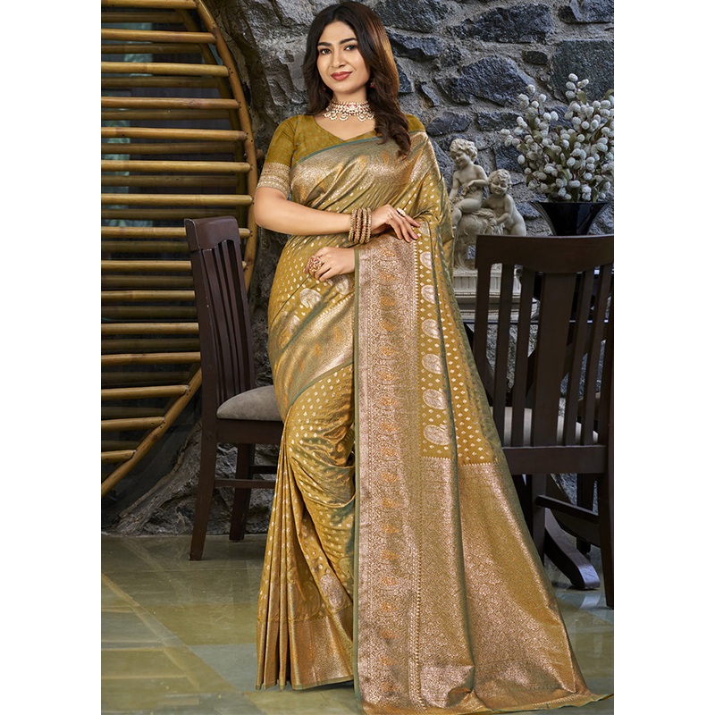 Mustard Spun Silk Saree With Blouse Piece - JD986599294
