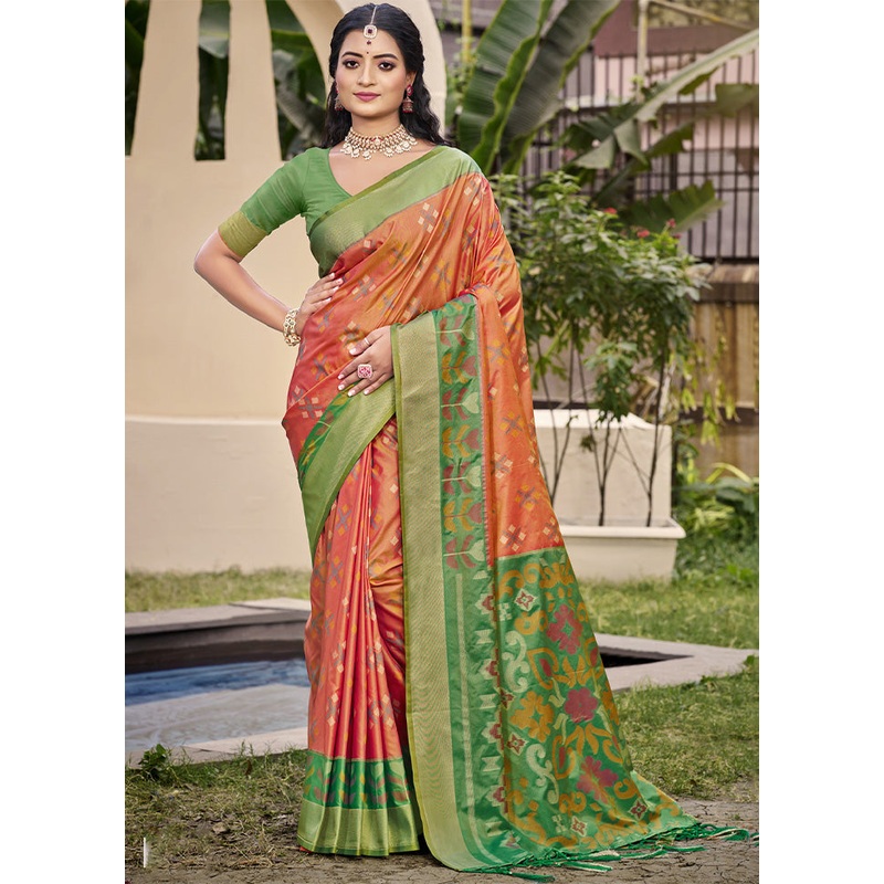 Orange Spun Silk Saree With Blouse Piece - JD986599291