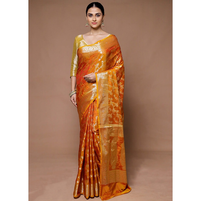 Orange Uppada Silk Saree With Blouse Piece - JD986599376