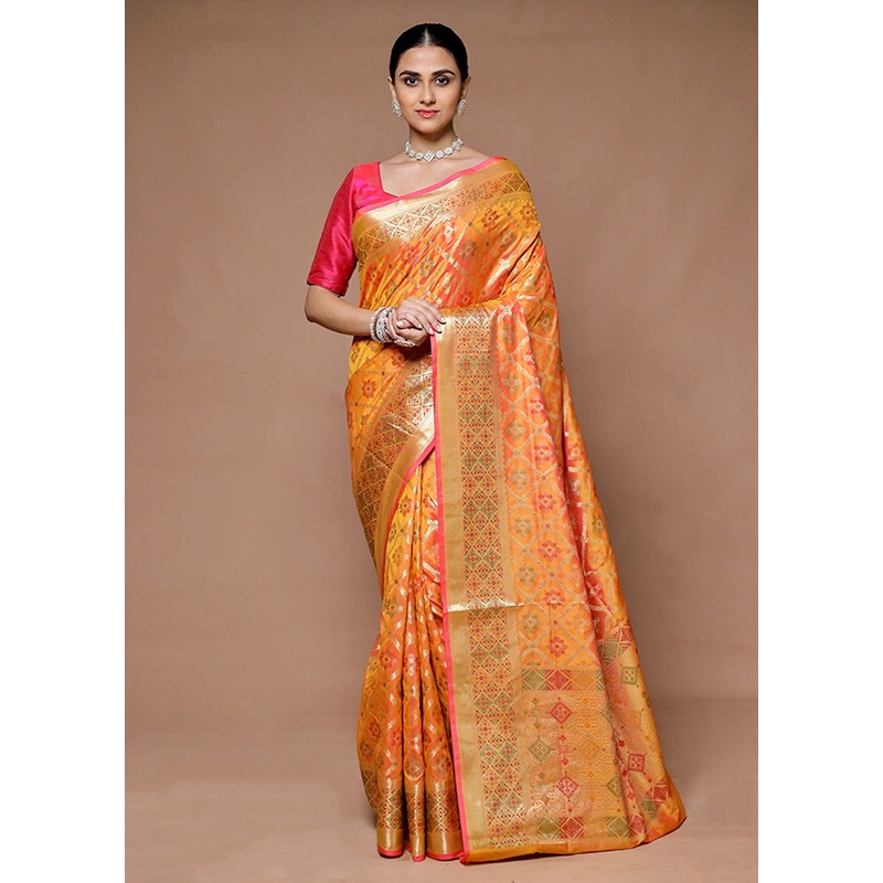 Orange Uppada Silk Saree With Blouse Piece - JD986599377