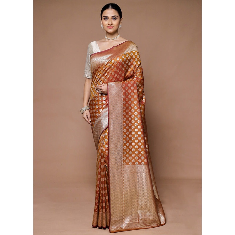 Orange Uppada Silk Saree With Blouse Piece - JD986599378