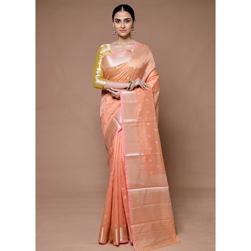 Peach Kora Silk Saree With Blouse Piece - JD986599375