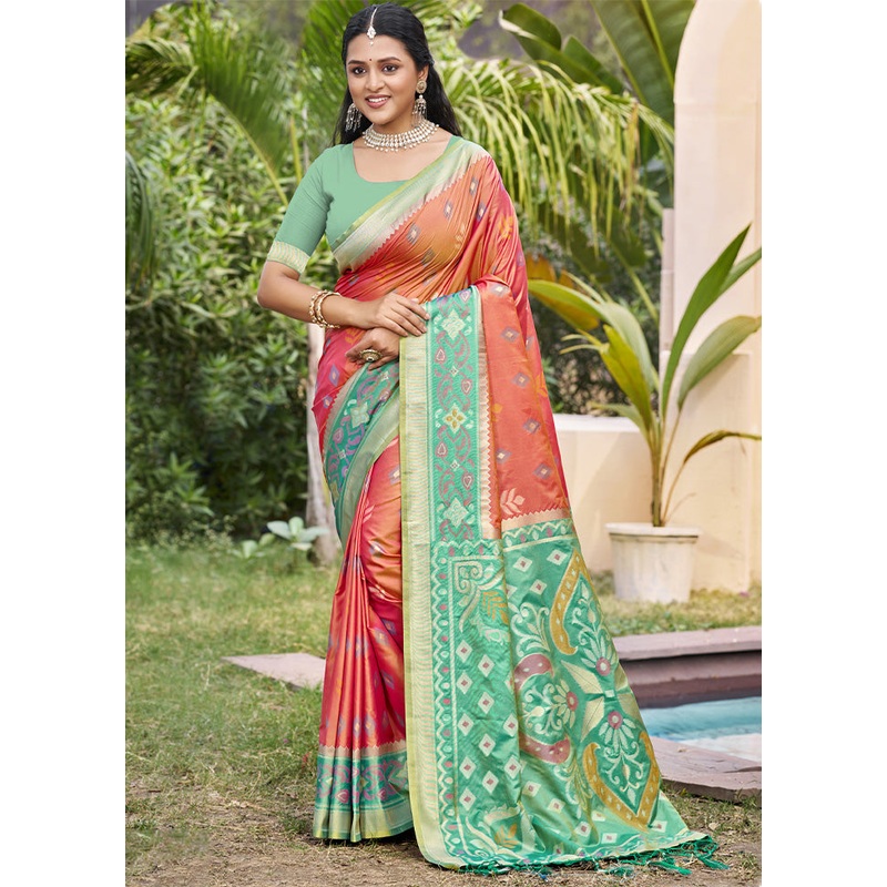 Peach Spun Silk Saree With Blouse Piece - JD986599286