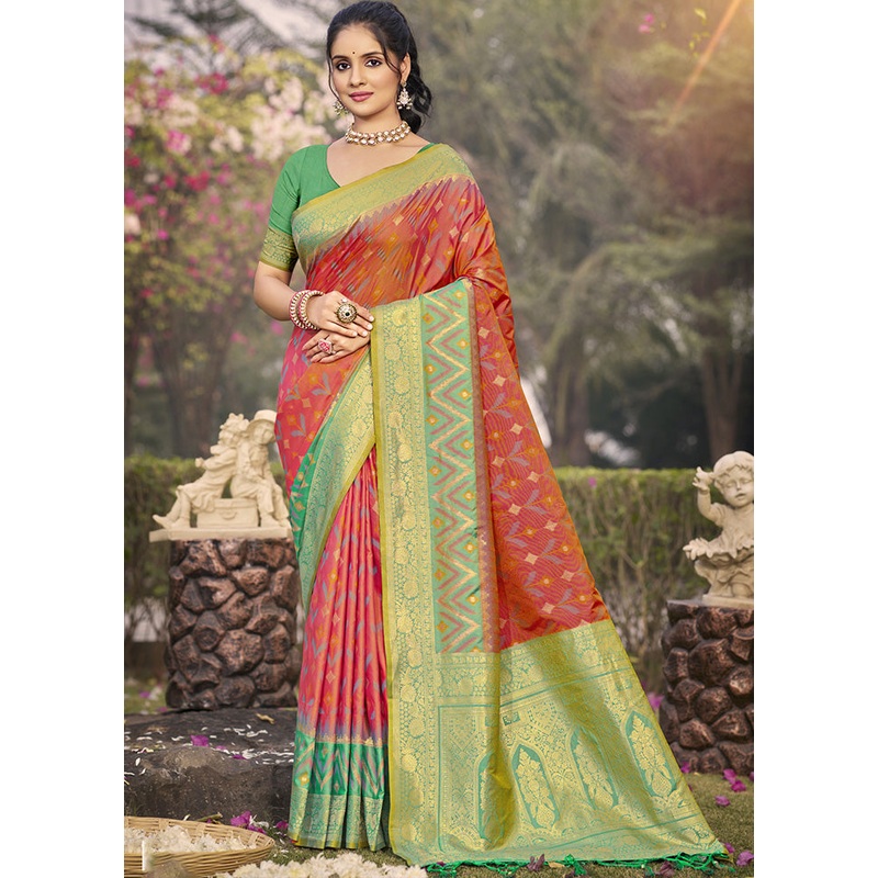 Peach Spun Silk Saree With Blouse Piece - JD986599287