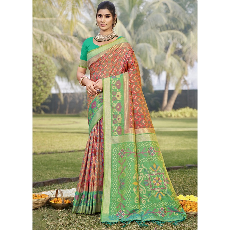 Peach Spun Silk Saree With Blouse Piece - JD986599288