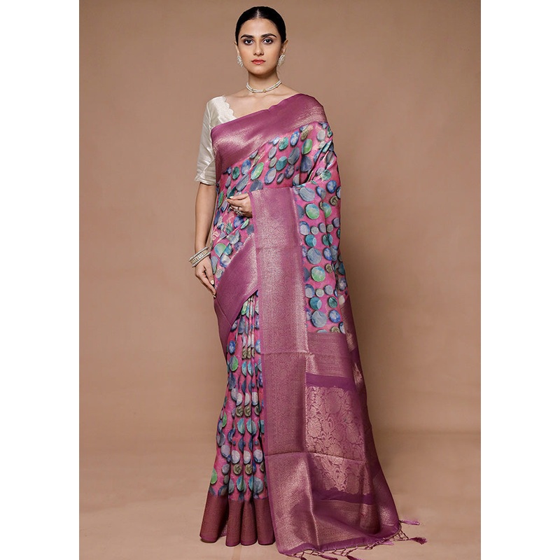 Pink Dupion Silk Saree With Blouse Piece - JD986599370