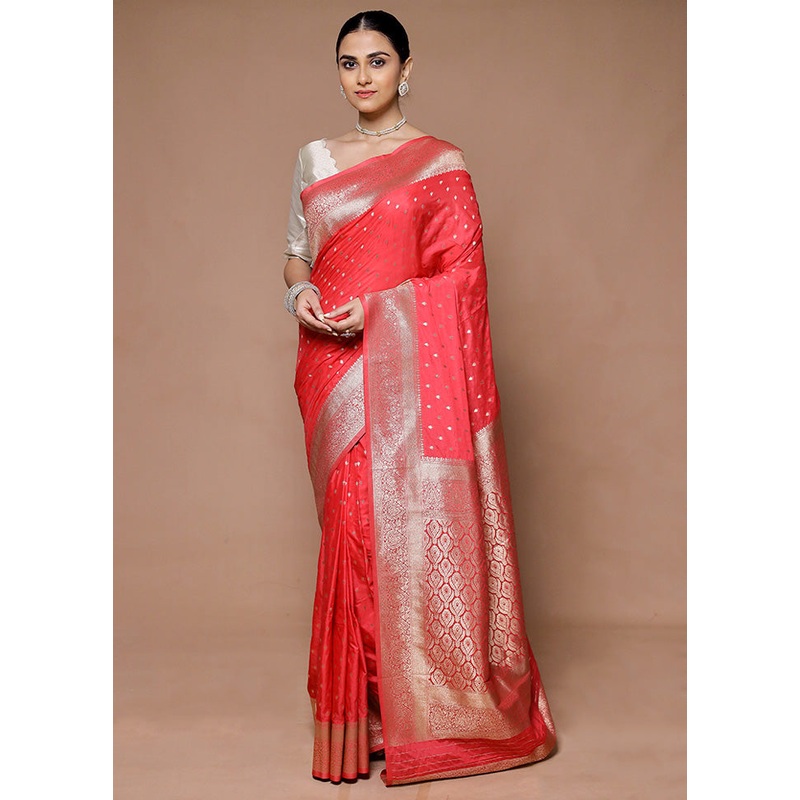 Pink Dupion Silk Saree With Blouse Piece - JD986599371