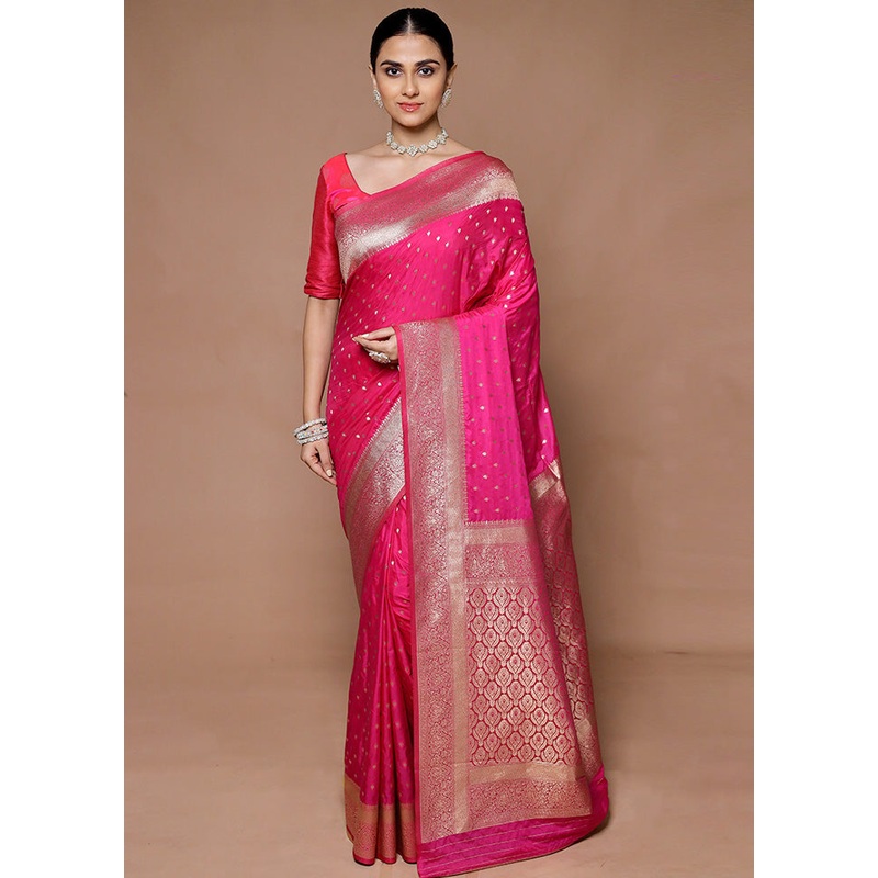 Pink Dupion Silk Saree With Blouse Piece - JD986599372