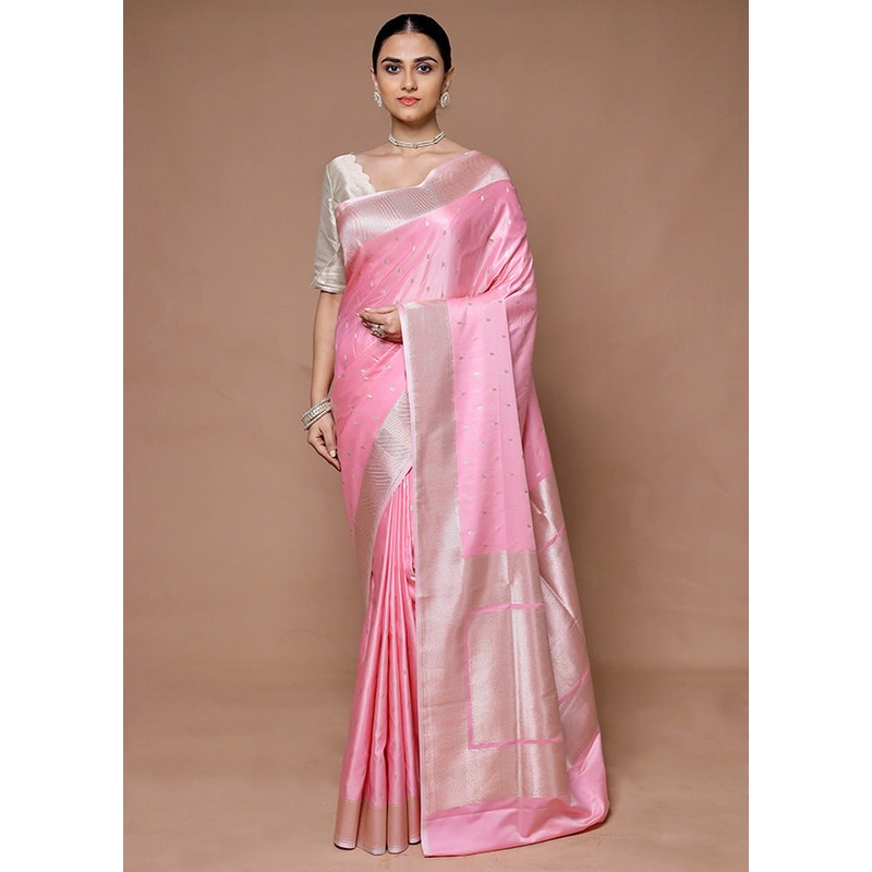 Pink Katan Silk Saree With Blouse Piece - JD986599362