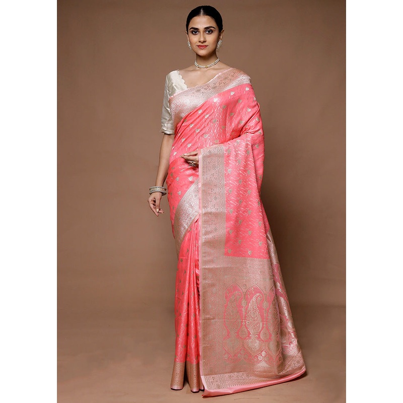 Pink Katan Silk Saree With Blouse Piece - JD986599363