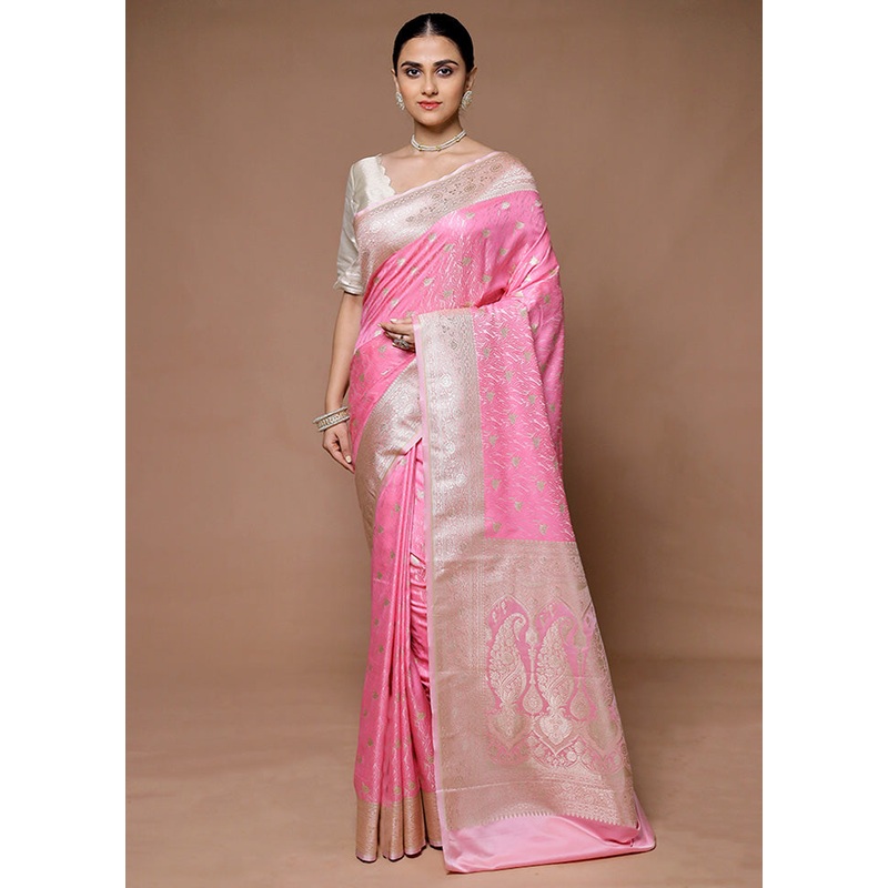 Pink Katan Silk Saree With Blouse Piece - JD986599364