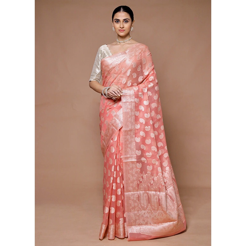 Pink Kora Silk Saree With Blouse Piece - JD986599358