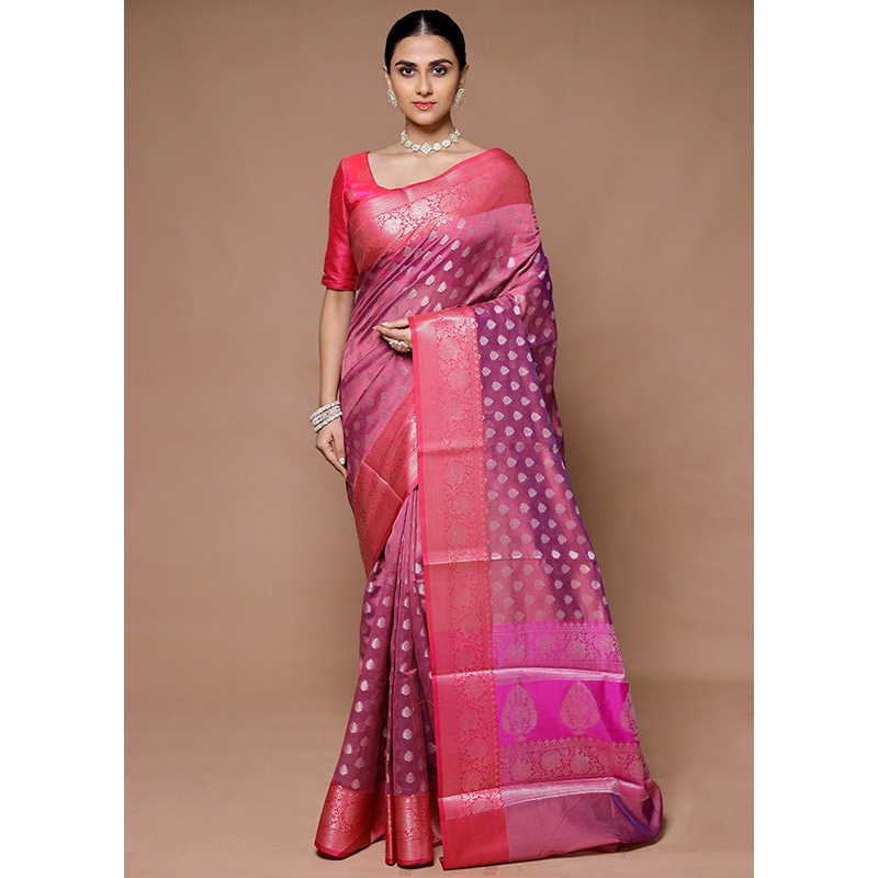 Pink Kora Silk Saree With Blouse Piece - JD986599359