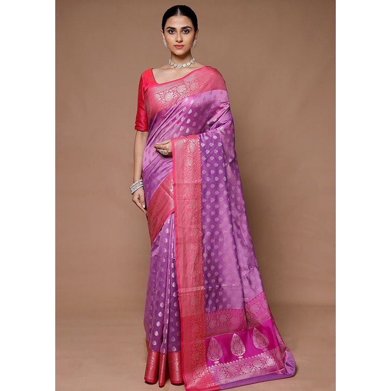 Pink Kora Silk Saree With Blouse Piece - JD986599360