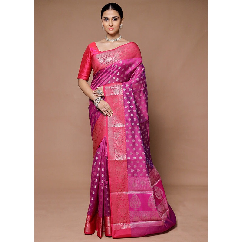 Pink Kora Silk Saree With Blouse Piece - JD986599361