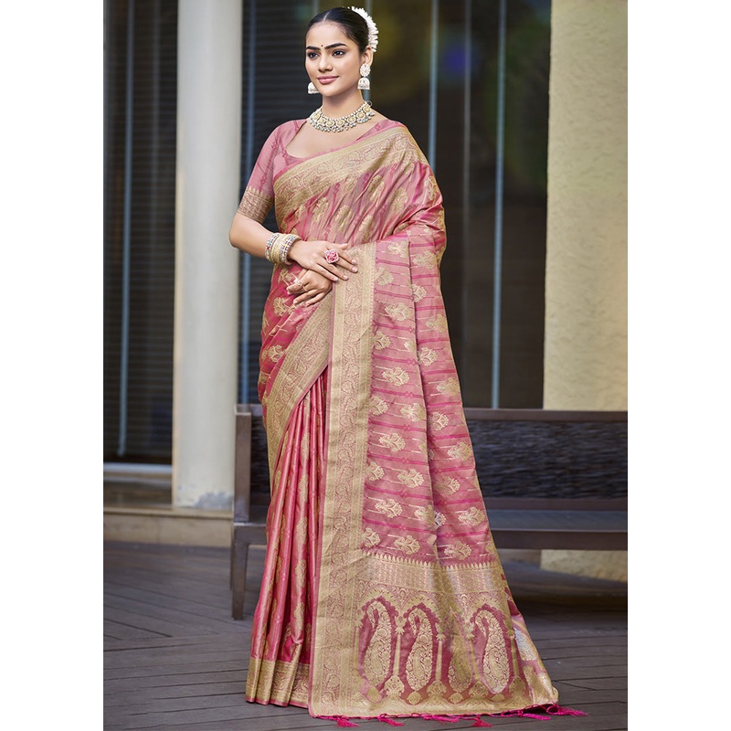 Pink Satin Silk Saree With Blouse Piece - JD986599282