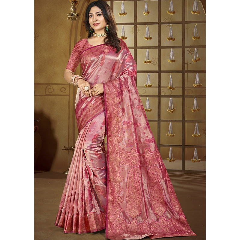 Pink Spun Silk Saree With Blouse Piece - JD986599274