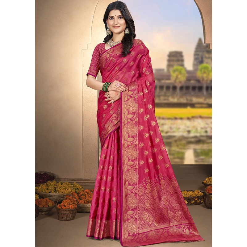 Pink Spun Silk Saree With Blouse Piece - JD986599275