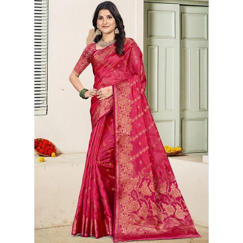 Pink Spun Silk Saree With Blouse Piece - JD986599276