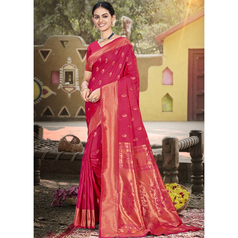 Pink Spun Silk Saree With Blouse Piece - JD986599277