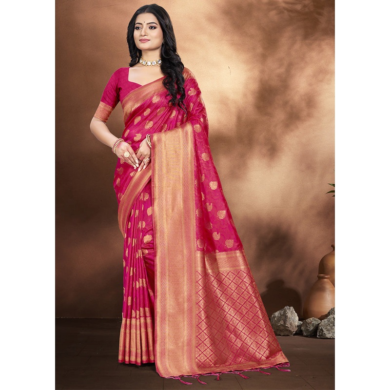 Pink Spun Silk Saree With Blouse Piece - JD986599279
