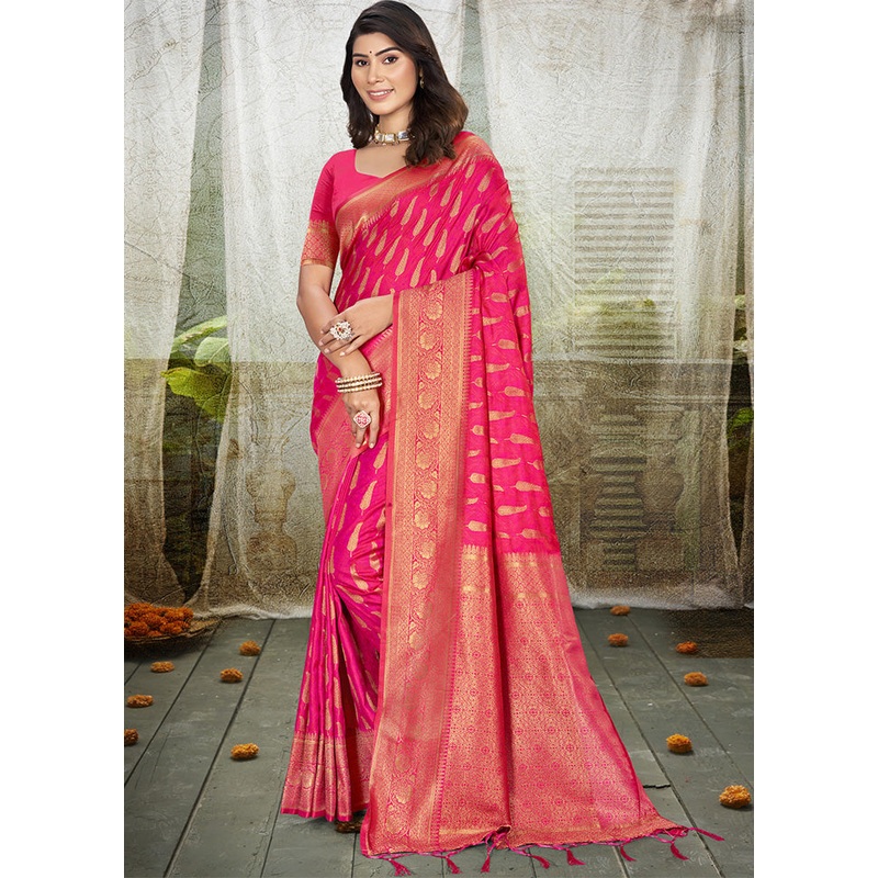 Pink Spun Silk Saree With Blouse Piece - JD986599280
