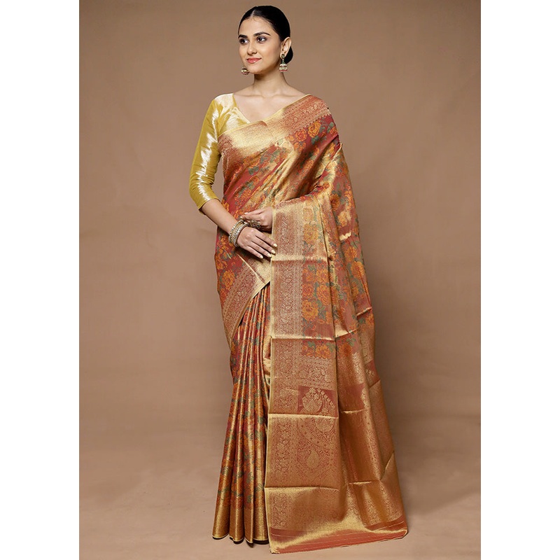 Pink Tissue Silk Saree With Blouse Piece - JD986599354