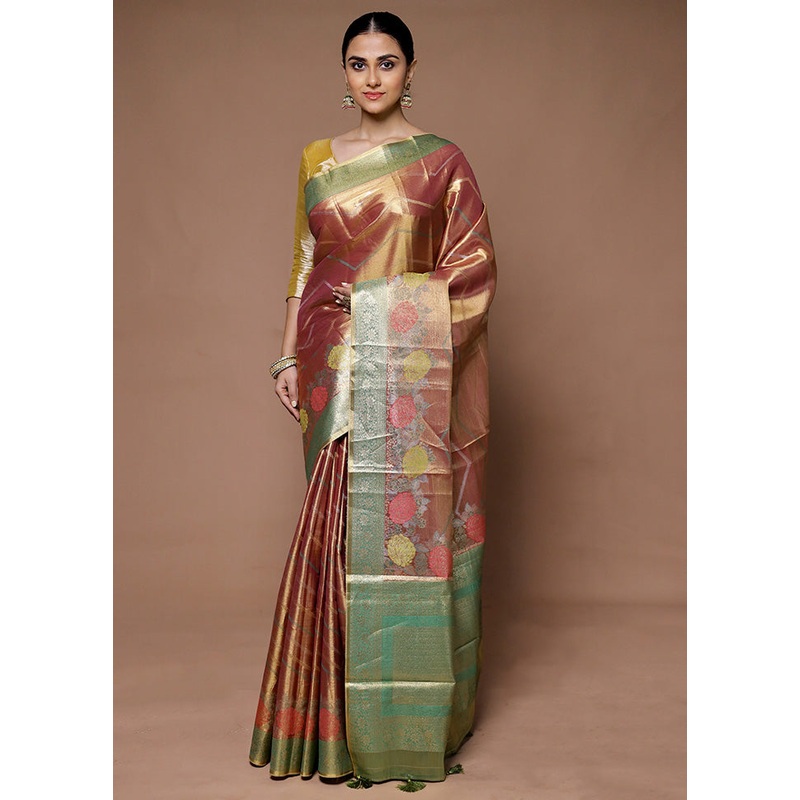 Pink Tissue Silk Saree With Blouse Piece - JD986599355