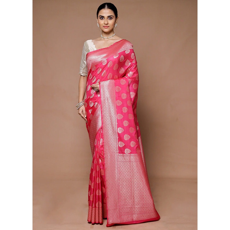 Pink Uppada Silk Saree With Blouse Piece - JD986599352